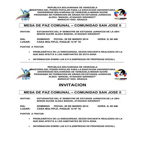 Mesa de paz comunal 2da invitacion