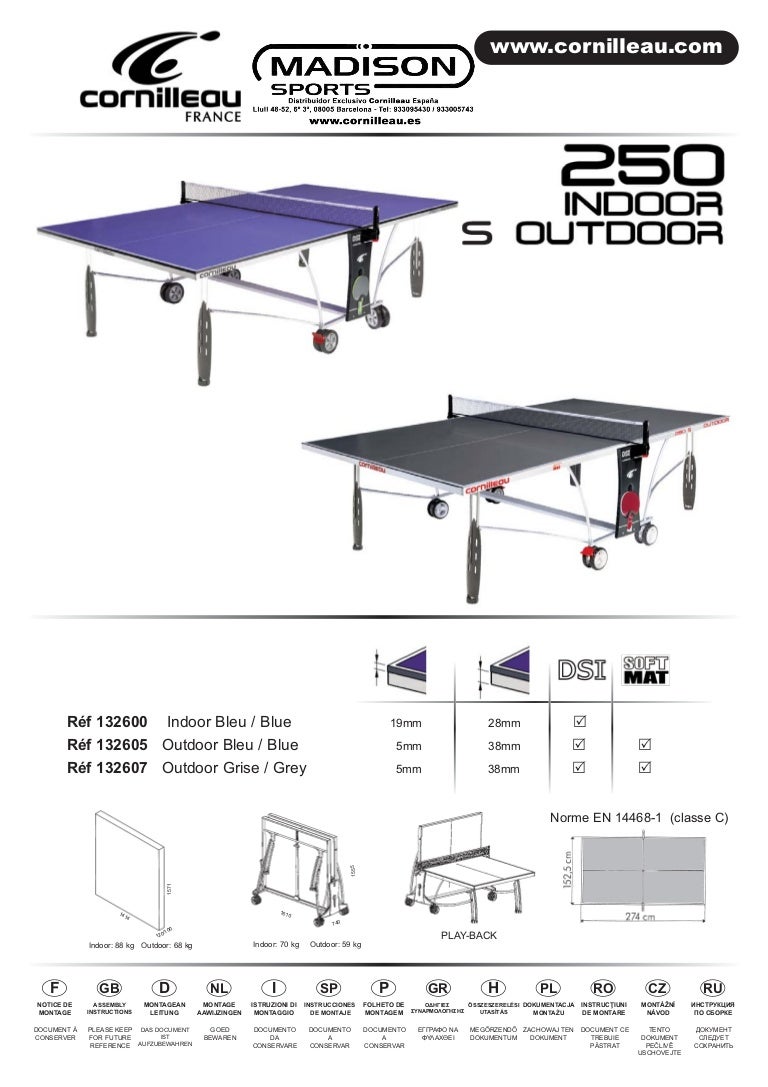Mesa De Pingpong Cornilleaumesa 250 Indoor