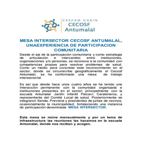 Mesa intersector cecosf antumalal quinta normal | DOCX