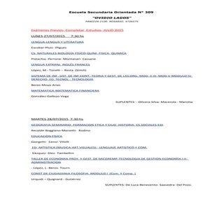 Mesas julio 2015 Escuela N° 309 Ovi...