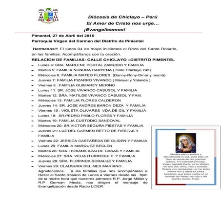 Mes de  Mayo Mes de la Virgen Maria 