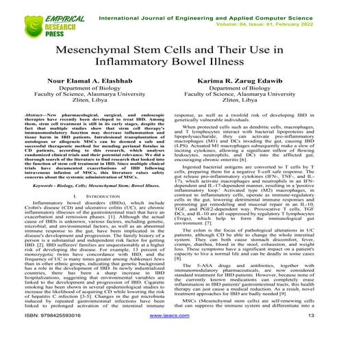 Mesenchymal stem cells and their use in inflammatory bowel illness