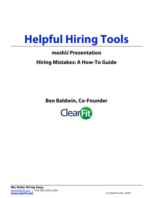 Ben Baldwin meshU Handout; May 17 2010