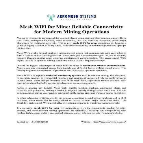 Mesh WiFi for Mine Transforming Underground and Surface Mining ...
