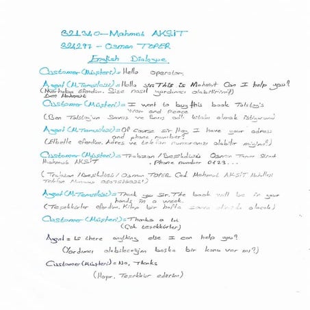 Cagri Merkezi Mesleki Yabanci Dil Ornek Diyalog 6