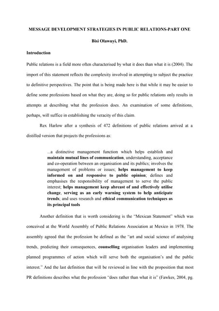 Message development strategies in public relations part one