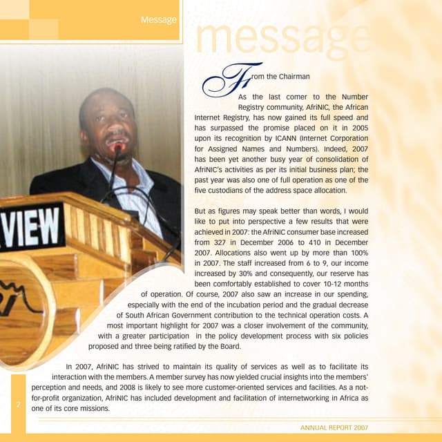 AFRINIC Annual Report 2007 - Message of the chairman