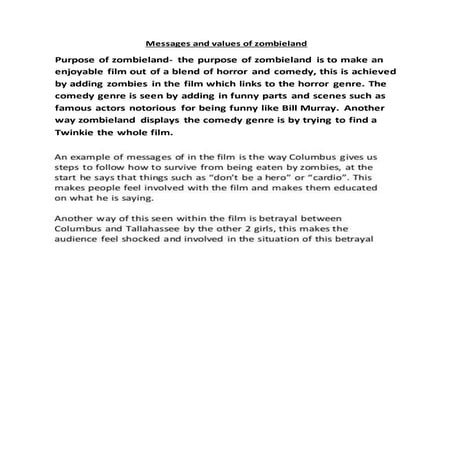 Messages and values of zombieland