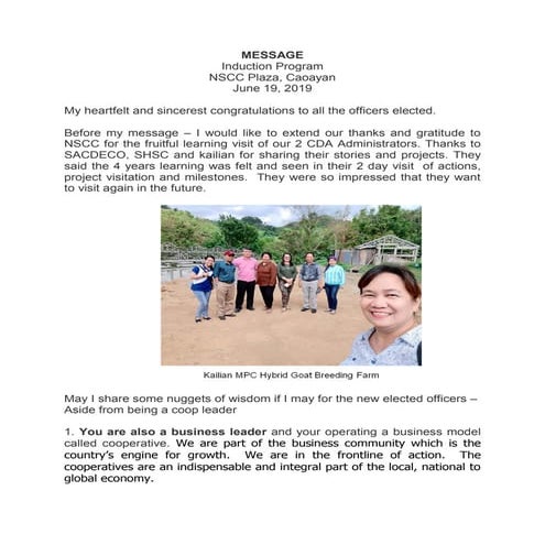 Message to NSCC Induction of Officers 