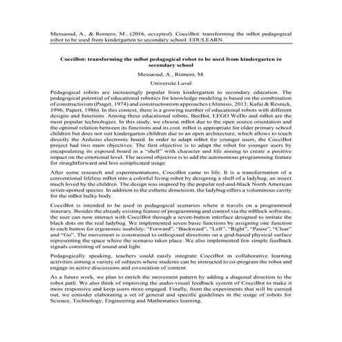 CocciBot: transforming the mBot pedagogical robot to be used from kindergarte...