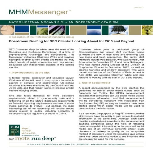 Boardroom Briefing for SEC Clients - Looking Ahead for 2013 and Beyond