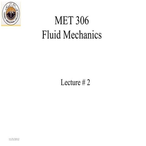 Fluid Mechanics L#2