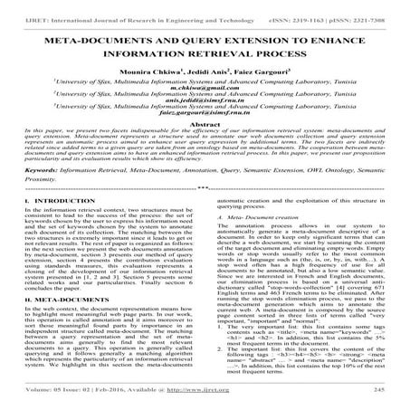 Meta documents and query extension to enhance information retrieval process