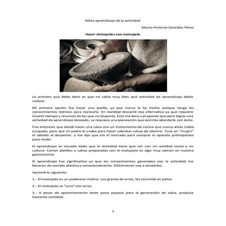 Meta aprendizaje de la actividad molcajete