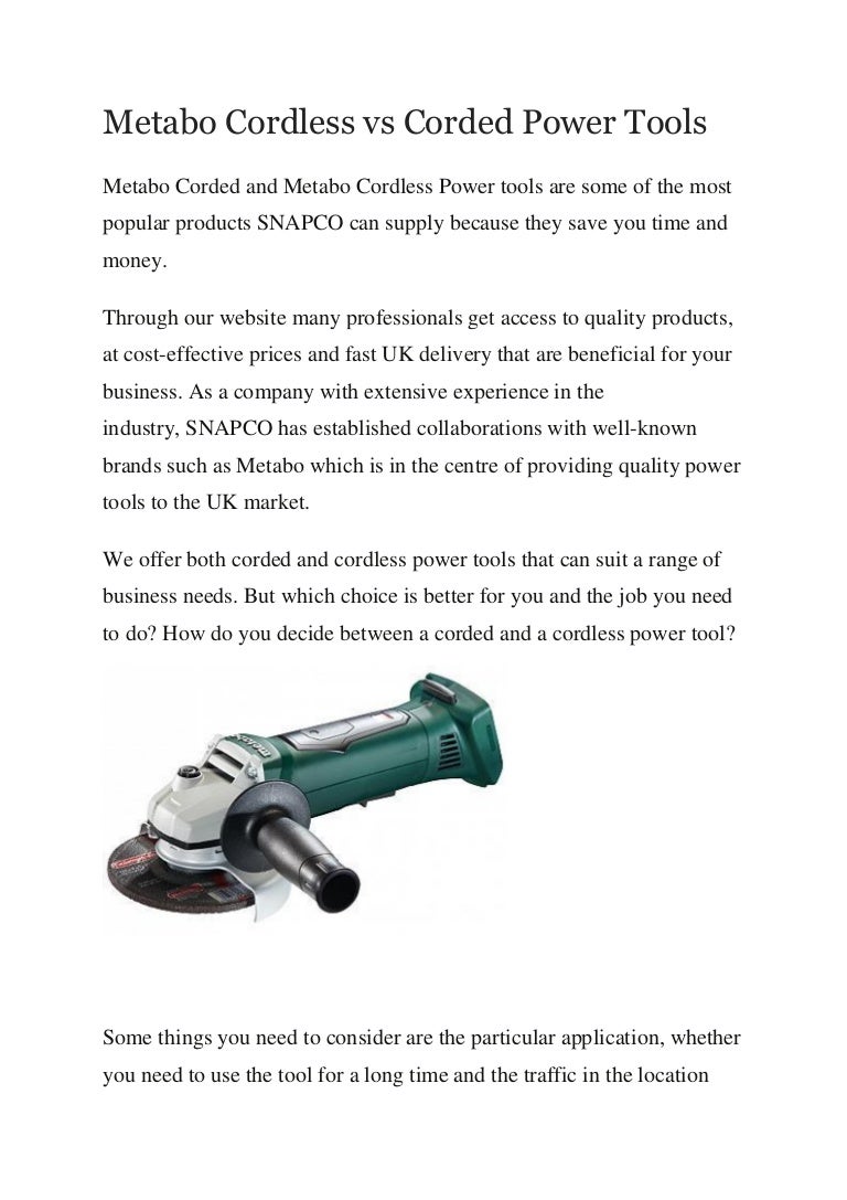 Metabo cordless vs corded power tools