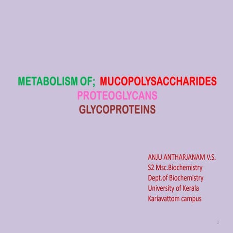 Metabolism of mucopolysaccharides