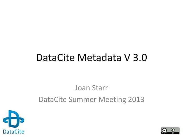 2013 DataCite Summer Meeting - Introducing DataCite working groups: Metadata ...