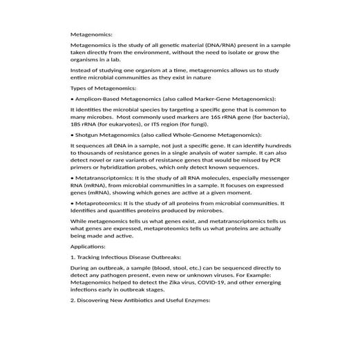 Metagenomics details notes short assignment