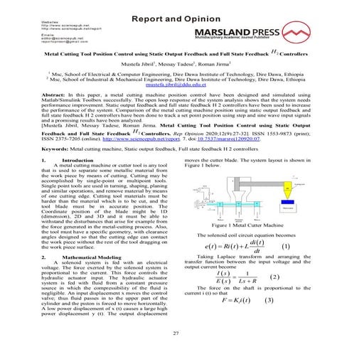 Metal cutting tool position control using static output feedback and full sta...