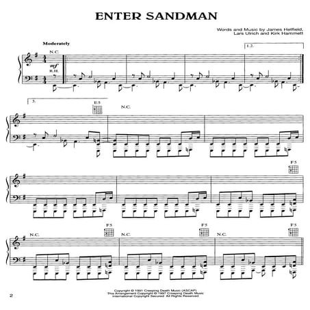 Metallica enter sandman partitura piano