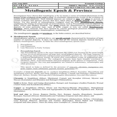 Metallogenic Epoch and Province 