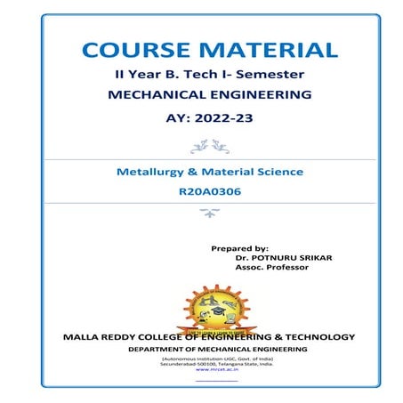 Metallurgy & Material Science n the subject of desing and analysis