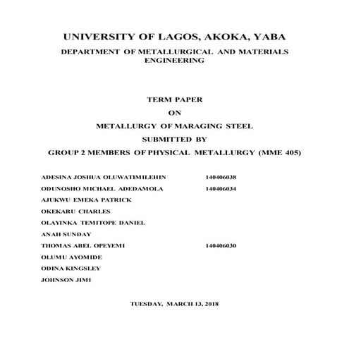 Metallurgy of maraging steel