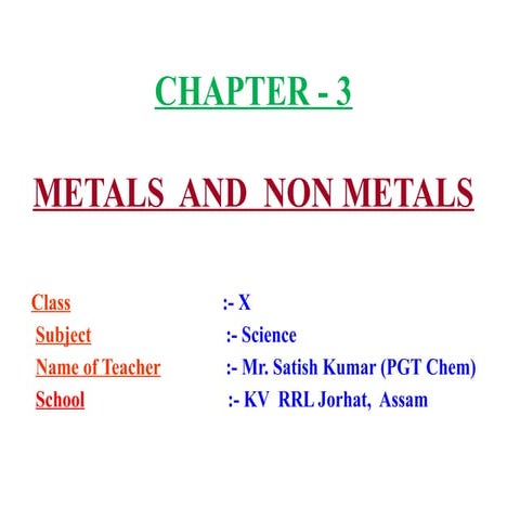 METALS AND NON-METALS. For class 10 CBSE