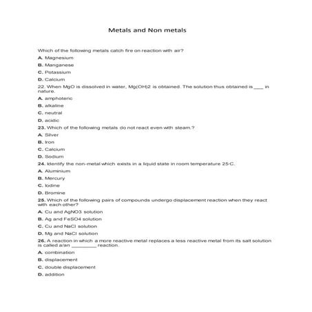 Metals and non metals mcq (1)