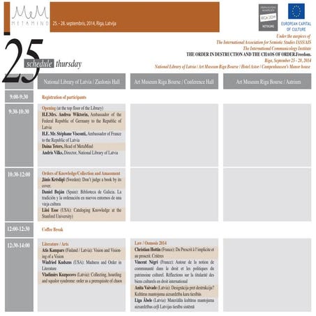 Konferences "MetaMind’2014"" programma (25.-28.09.2014.)