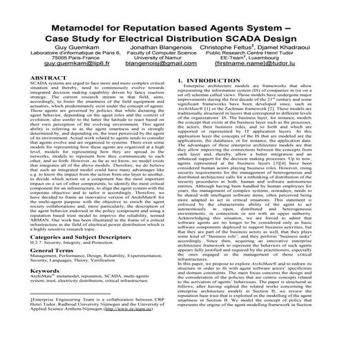 Metamodel for reputation based agents system – case study for electrical dist...