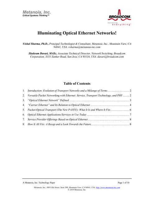 Illuminating Optical Ethernet Networks!