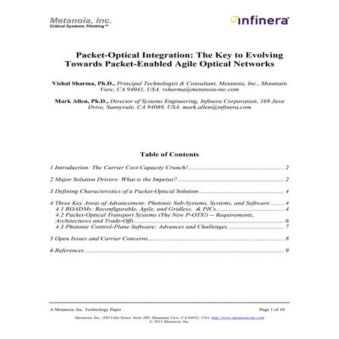 Packet-Optical Integration: The Key to Evolving Towards Packet Enabled Agile ...