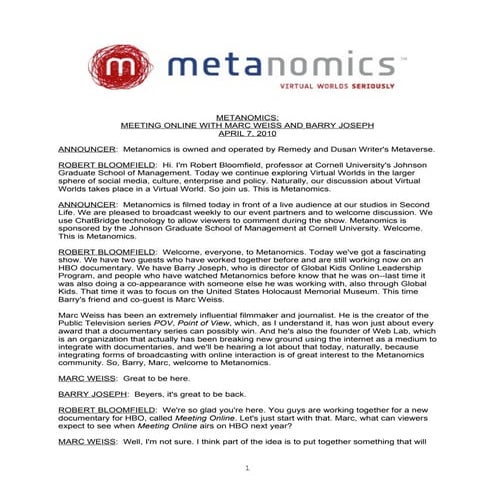 Metanomics Transcript April 7 2010