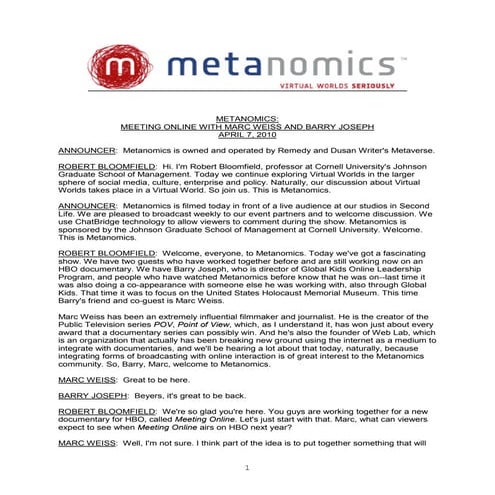 Metanomics Transcript April 7 2010
