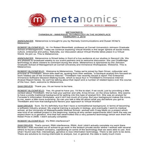 Metanomics Transcript Feb 3 2010