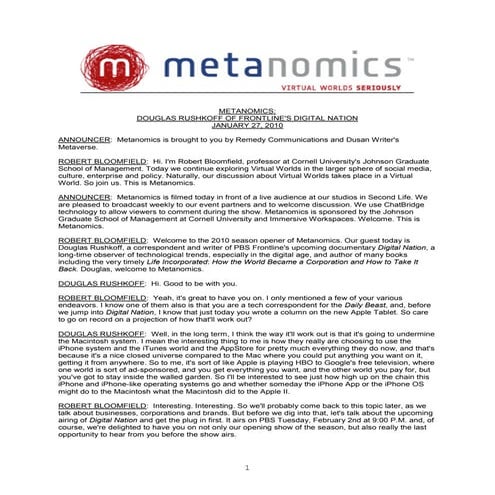 Metanomics Transcript Jan  27 2010