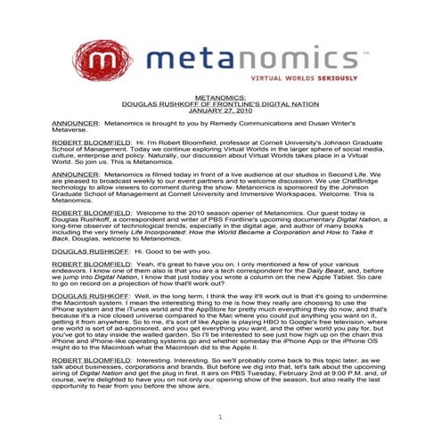 Metanomics Transcript Jan  27 2010