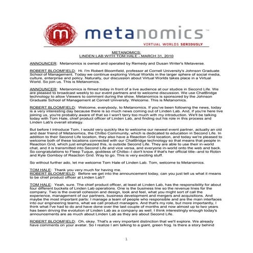 Metanomics Transcript Mar  31 2010