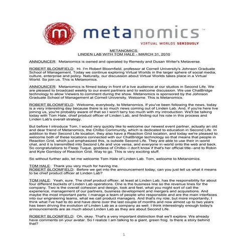 Metanomics Transcript Mar  31 2010