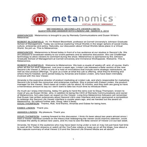 Metanomics Transcript Mar  3 2010