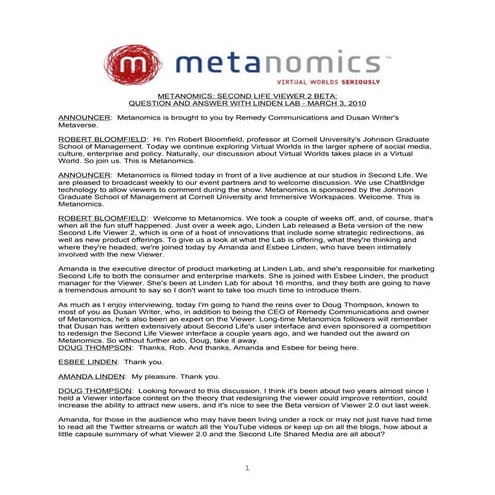 Metanomics Transcript Mar  3 2010