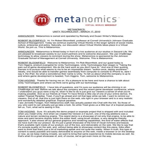 Metanomics Transcript March 17 2010