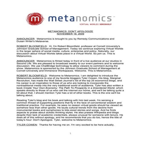 Metanomics Transcript Nov 18 2009