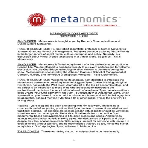 Metanomics Transcript Nov 18 2009