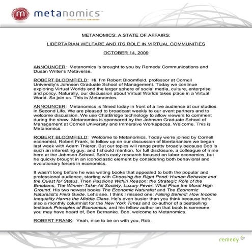 Metanomics Transcript Oct 14 2009