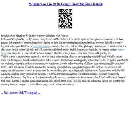 Metaphors We Live By By George Lakoff And Mark Johnson | PPT