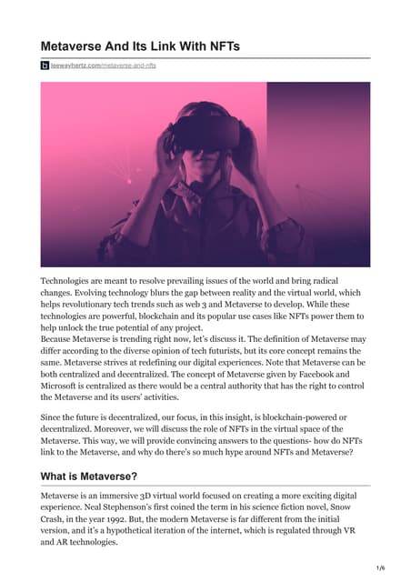Metaverse And Its Link With NFTs