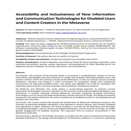 Accessibility and Inclusiveness of New Information and Communication Technologies for Disabled Users and Content Creators in the Metaverse 