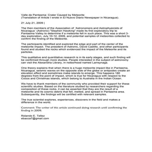 Meteorite impact crater, Nicaragua, pantasma